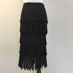 Tadashi Black Fringe Tiered Skirt Size XS